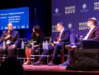 David Litman, Kenneth Marcus, Ysabella Hazan and Shabbos Kestenbaum address the Second Annual "Rage Against the Hate" Conference in New York City.