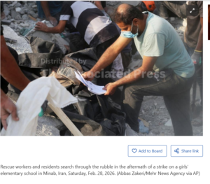 AP amends captions which had cited "Israeli-American strike" on girls school in Minab, Iran