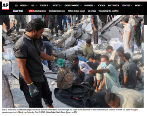 AP Mehr News Agency Iranian officials said Israeli-US strike on girls' school Iran