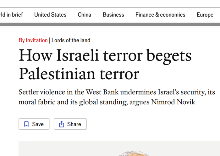 Economist columnist treats Palestinian terrorists like children