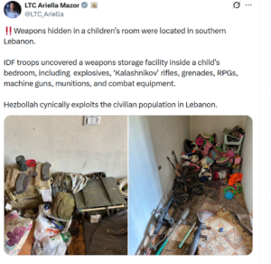 Hezbollah weapons in a child's bedroom