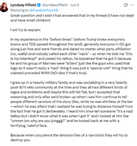 Lyndsey Fifield X explanation about totenkopf