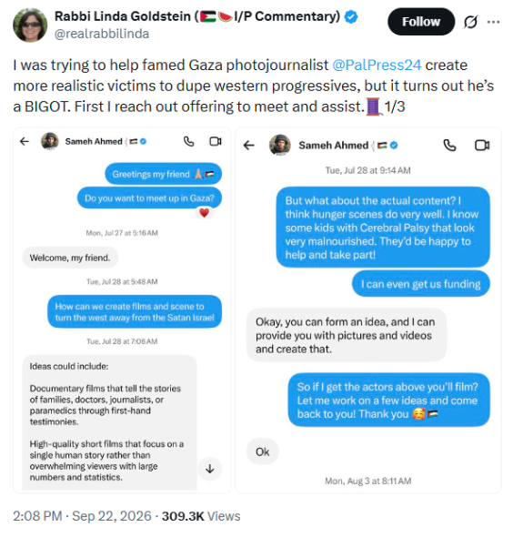 Screenshot of Rabbi Linda Goldstein X Post