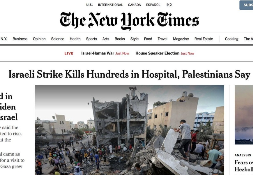 new york times al ahli hospital headline